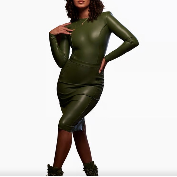 IVY PARK Tops - Ivy Park Olive Green Faux Leather Bodysuit